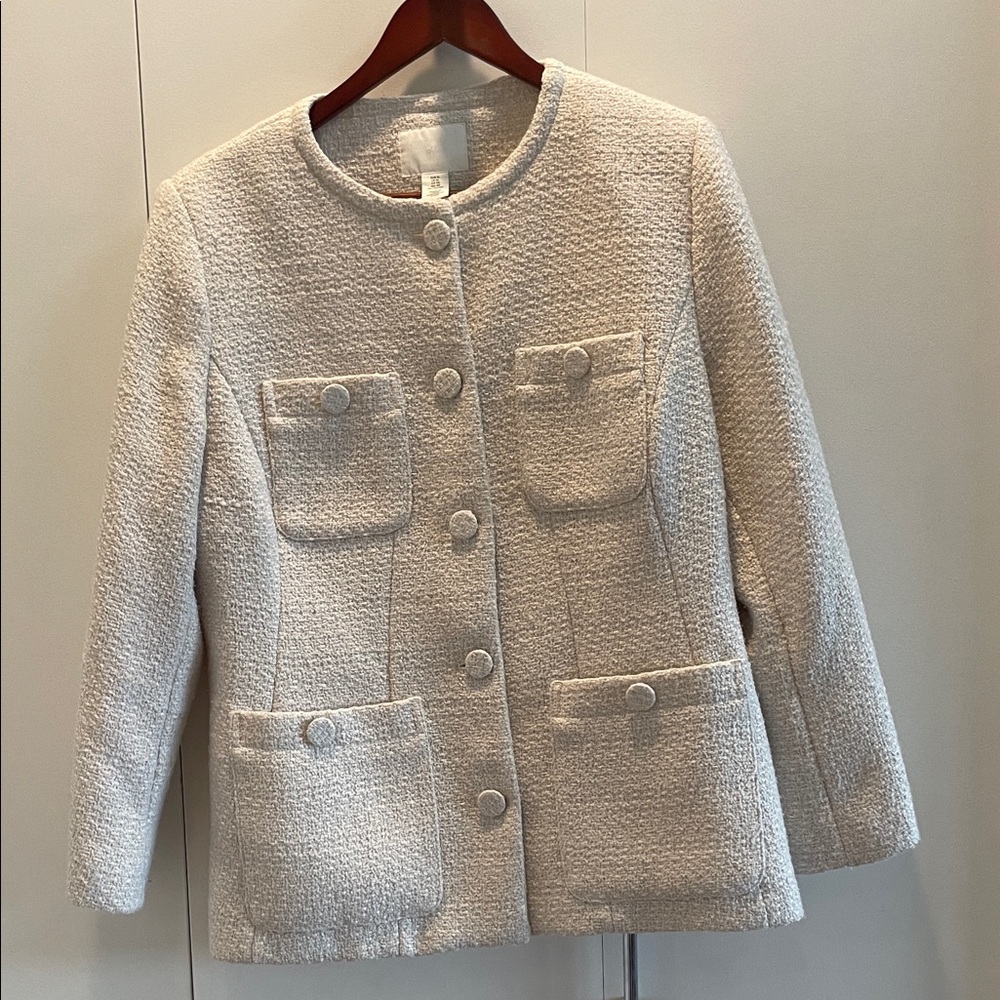 H&M Cream Textured Button-Up Jacket
